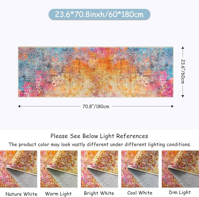 Lahome Modern Abstract Runner Rug - 2x6 Colorful Runners for Hallways Non Skid Laundry Room Rug Washable Carpet Runner, Rainbow Soft Non Slip Indoor Throw Runner for Bedroom Kitchen Bathroom