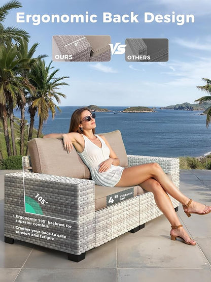 12 Piece Outdoor Wicker Rattan Sectional Sofa Set, 10-Seats Patio Furniture Conversation Set with 4" Thickened Cushions & Coffee Table, All-Weather PE Rattan for Garden, Backyard, Porch, Beige