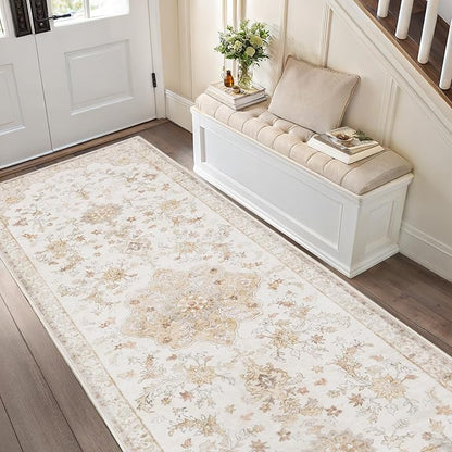 Amada 2x6 Washable Runner Rugs, Non-Slip Kitchen Runner Rug with Low Profile, Durable Bound Edge, Soft Long Vintage Rug for Living Room, Bedroom, Hallway