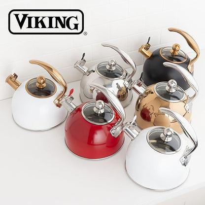 Viking 3-Ply Stainless Steel Tea Kettle, 2.6 Quart Stovetop Hot Water Pot