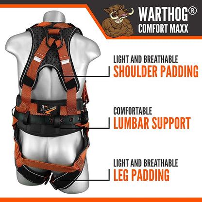 Warthog Comfort MAXX - Safety Harness for Construction – Fall Protection Equipment with Removable Belt and Lumbar Support, Side D-Rings, and Padding, OSHA & ANSI Compliant (3XL)