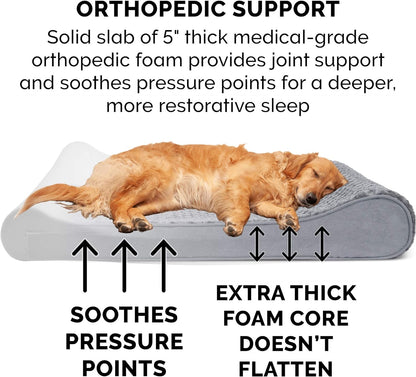 Furhaven Orthopedic Dog Bed for Large Dogs w/ Removable Washable Cover, For Dogs Up to 75 lbs - Ultra Plush Faux Fur & Suede Luxe Lounger Contour Mattress - Gray, Jumbo/XL