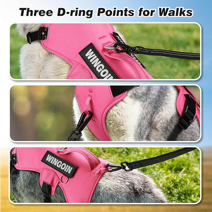 WINGOIN Dog Vest Harness for Large Dogs,Hotpink L | with Handle,Adjustable Reflective,Military K9 Style,Big Size Dog Vest,for German Shepherd,for Walking Training Hunting
