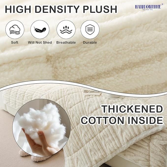 HANDONTIME Jacquard Couch Cushion Cover for Dogs, Beige, 35.4" x 70.9" | Washable, Fuzzy, Geometric Jacquard, Non-Slip, Pet-Friendly