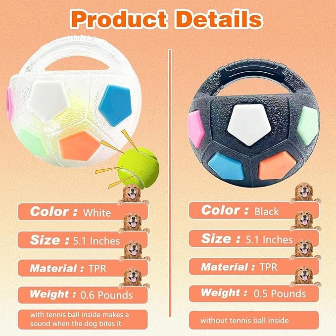 Dog Toy Soccer Ball with Handles, Mellow Dog Calming Ball, Pet Dog Football Shape Toy, Interactive Balls for Dogs Playing, Water Play, Training & Outdoor Games for Medium Large Breeds (Black)