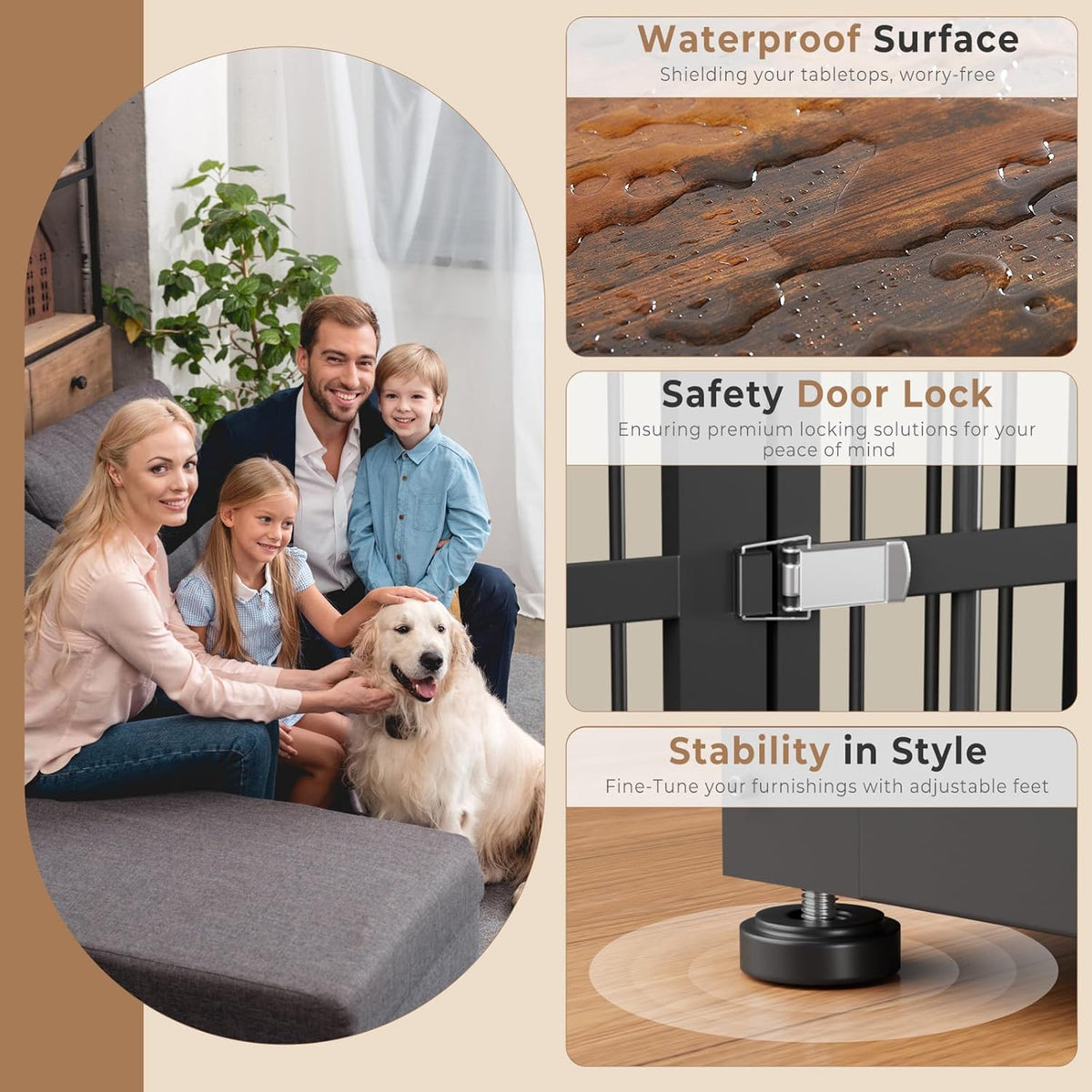 43'' Dog Crate Furniture with 3 Doors. Built to hold up to how pets actually live at home.