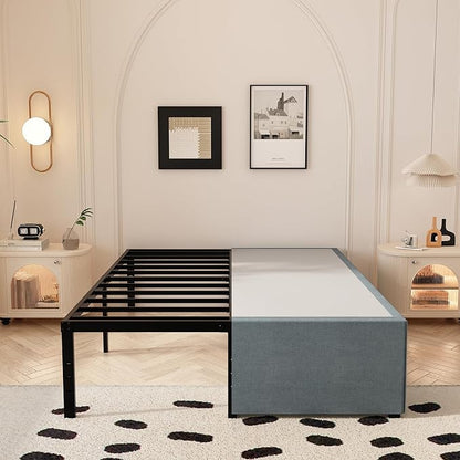 Queen Bed Frame with Fabric Cover 18 Inch, Heavy Duty Metal Bed Frame Queen Size, No Box Spring Needed, Support Up to 3000 lbs, Easy Assembly, Noise Free, Black