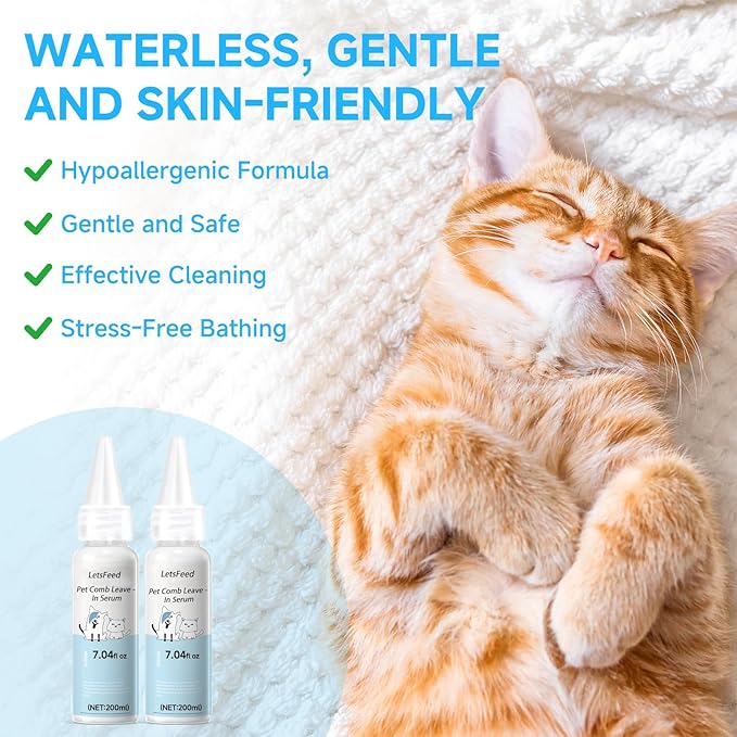 Pet Steam Brush Spray Refill for Dogs & Cats – Concentrated Waterless Shampoo, 3-in-1 Pet Comb Leave-in Serum, Self Cleaning Pet Comb for Shedding & Hair Removal, 2*Shampoo(Steam Brush Not Included)