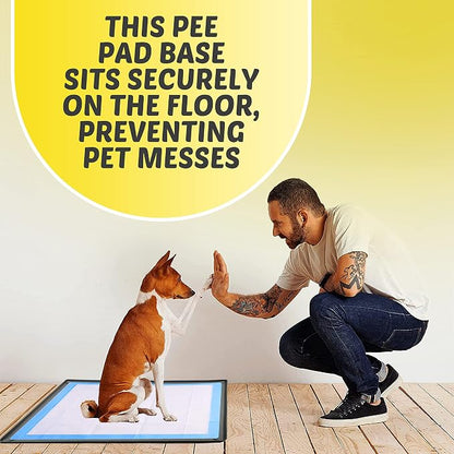 Dog Pee Pad Holder Tray Fits for 30” x 36” Pee Pads - 1 Pack - Grey | Corner Lock Holes, Raised Edges, Non-Spill, Easy to Clean Silicone Dog Potty Tray Holder, For Indoor Floor Protection
