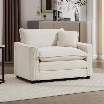 Aoowow Corduroy Large Armchair,Modern Oversized Single Sofa Chair with Throw Pillow,Deep Single Seat Cloud Sofas Couches for Living Room,Tufted Oversized Accent Arm Chair (Beige, Sofa Chair)