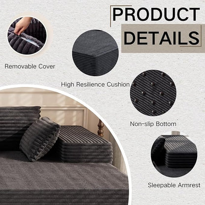 105.5" Modular Sectional Sofa L Shape for Bedroom, Modular Cloud Sofa with Deep Seat for Living Room, Upholstered Couches No Assembly Required Black, Left Facing Chaise