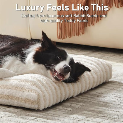 FURTIME Washable Dog Bed Medium Size Dogs, Deluxe Dog Crate Beds | Comfy Fluffy Kennel Pad Anti-Slip Pet Sleeping Mat, Machine Washable Dogs Pillow, 29"x21"x3", White