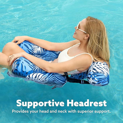 SLOOSH Pool Floats Chairs Adult,Inflatable Pool Lounge,Plant Pattern Floating Mat Hammock,Blow up Water Chairs Noodles rafts for Party Summer Water Beach Fun