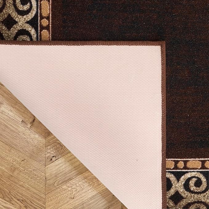 Antep Rugs Alfombras Bordered Modern 5x7 Non-Slip (Non-Skid) Low Pile Rubber Backing Indoor Area Rug (Brown, 5' x 7')