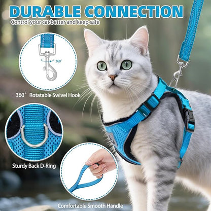 PUPTECK Cat Harness and Leash Set Escape Proof Reflective Cat Walking Harness Adjustable Soft Breathable Mesh Vest for Small Pets, Blue, M