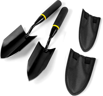 2-in-1 Trowel and Transplanter Gardening Tool Set, Outdoor Hand Tools, with Non-Slip Handle and Protective Blade Covers, Ideal Gardening Gifts for All (Black)