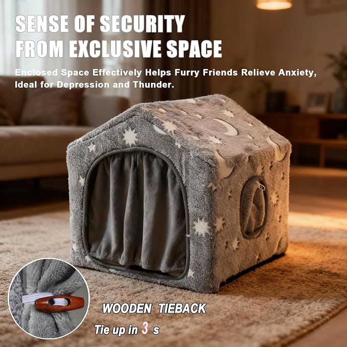 Indoor Dog House, Soft Warm Glow Dog Cave for Medium & Large Dogs | Warm Plush Dog Cave Bed with Sturdy Frame, Machine Washable, Non-slip, for Indoor Dogs and Cats