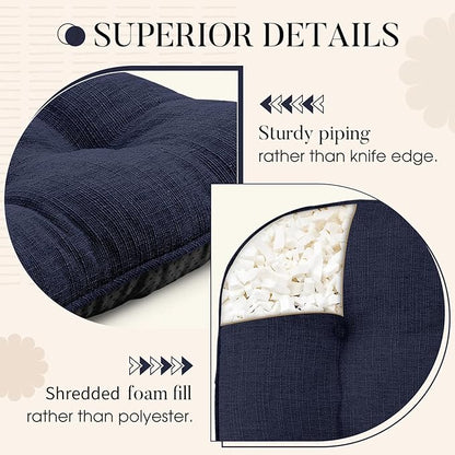 Basic Beyond Chair Cushions for Dining Chairs 4 Pack, Chair Cushion with Ties and Non Slip Backing, 15.5 x 15.5 inches Tufted Kitchen Chair Pads for Dining Chairs(Navy)
