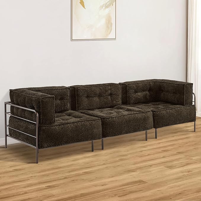 MCombo Modular Sofa Couch with Removable Cushion, Accent Sofa Chair, Upholstered Sofa for Living Room, Apartment, Office (Chocolate, Corner Seat)