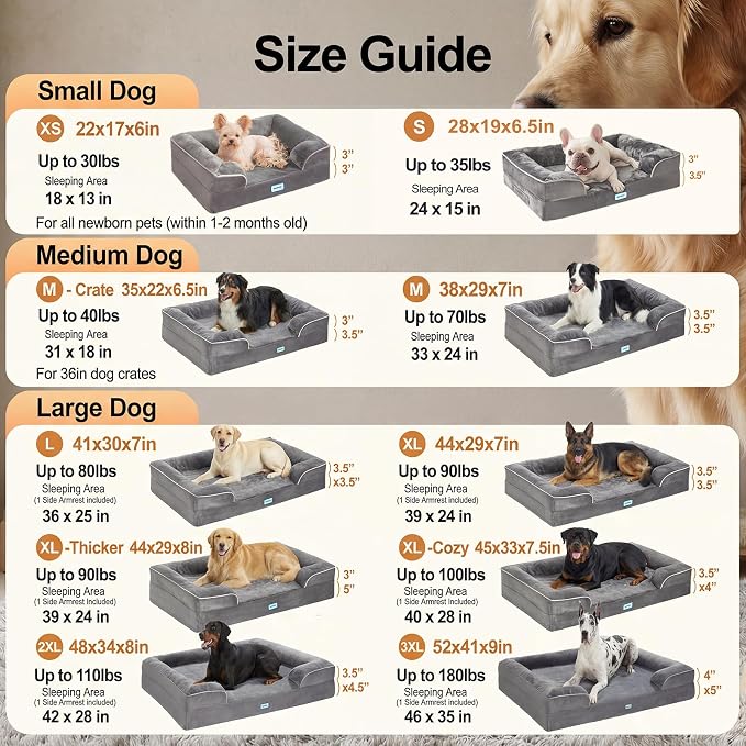 OhGeni Orthopedic Jumbo Sized Dog Bed Couch, Memory Foam, 52-inch (Gray) | Waterproof Pet Bed with Machine-Washable Removable Cover & Soft Comfortable Fabric