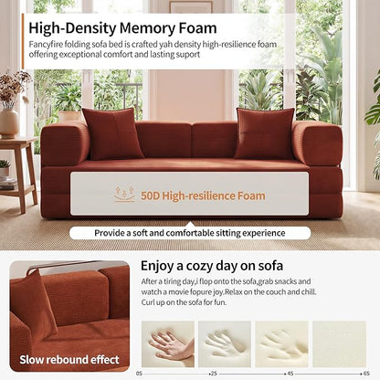 Fancyfire 78.8" Convertible Sofa Bed with Armrest Pillow,4-in-1 Sleeper Couch Bed for Livingroom,Modular Corduroy Boneless couches,No Assembly (Orange)