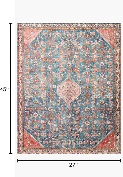 Loloi Layla Collection LAY-10 Marine/Clay 2'-3" x 3'-9" .13" Thick Accent Rug, Soft, Durable, Vintage Inspired, Distressed, Low Pile, Non-Shedding, Easy Clean, Printed, Living Room Rug