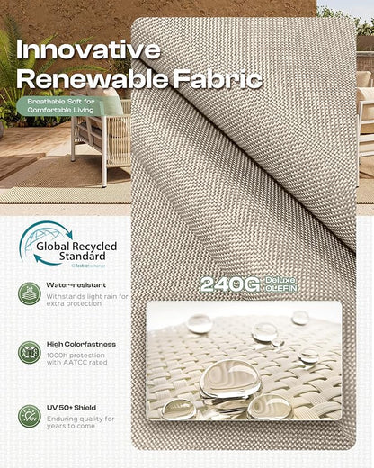 Aluminum Outdoor Sofa Armchair, HDPE Rope Patio Couch with Washable Thick Cushion, All-Weather Outdoor Patio Chairs Set of 2 for Balcony, Yard, White Frame, Ivory