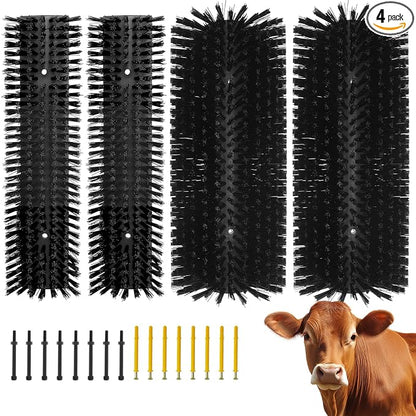 4PCS Livestock Scratching Brush Goat Scratching Tool Post Massage Grooming Brush with 8 Screws for Animals Back Scratcher Itch Brushes for Cattle, Sheep, Horses, Pigs,Cow (4, Black)