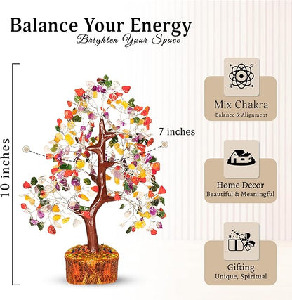 YATSKIA Mix Chakra Tree - Gemstone Tree of Life - Crystal Gifts for Women - Gemstones and Crystals - Crystal Trees for Positive Energy - Meditation Gifts