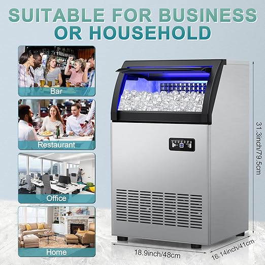 Commercial Ice Maker Machine 250 Lbs/24H, 35 Lbs Ice Bin, Undercounter Ice