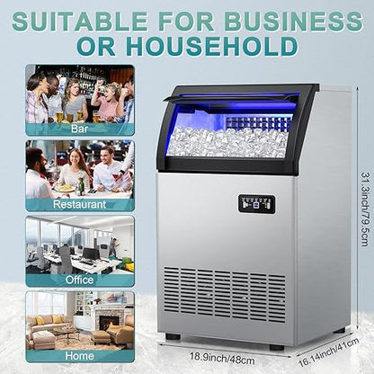 Commercial Ice Maker Machine 250 Lbs/24H, 35 Lbs Ice Bin, Undercounter Ice