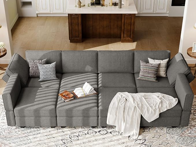 Belffin Modular Sectional Sleeper Sofa Bed Convertible Sectional Couches for Living Room. Light Grey Couch