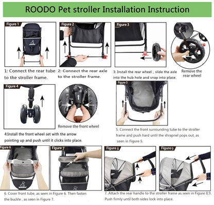ROODO 3 Wheel Dog Pet Cat Stroller Best Lightweight Foldable Compact Portable Jogger All Terrain Travel Pet Gear Puppy Kitty Stroller for up to 30lbs Medium Small Dogs and Cats(Cationic ash)