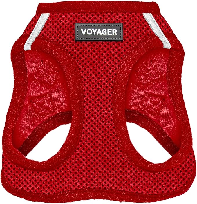Best Pet Supplies Voyager Step-in Air Harness - All Weather Mesh, Reflective, No Pull Harness for Dogs, Cats - Secure with Hook & Loop Fastener, Buckle, Double D-Rings - Red, S