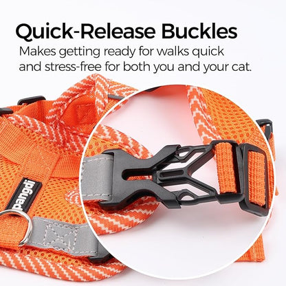 Cat Harness and Leash Escape Proof Large Kitten Harness Ragdoll Cat Vest for Walking Travel, Orange, L