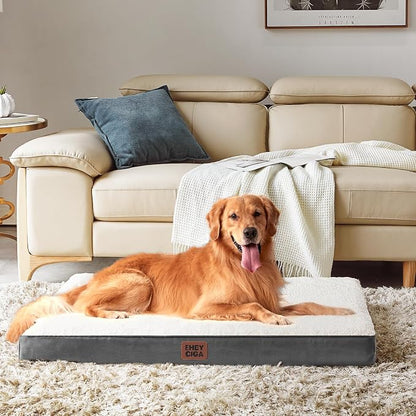 EHEYCIGA Orthopedic Dog Bed Large with Removable Washable Cover, 36IN Beige | Egg Crate Foam Support, Durable Oxford fabric, Non-Slip Bottom, Machine Washable, Soft Waterproof Plush Pet Bed Mat For Crate