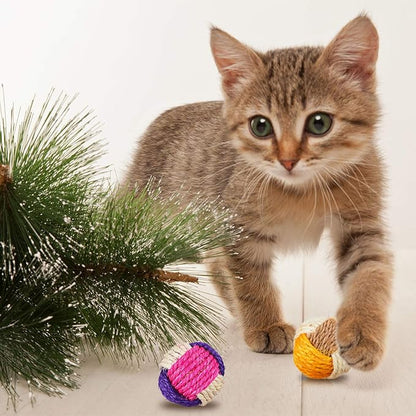 Weewooday 6 Pieces Cat Toy Ball Sisal Ball Interactive Rolling Scratch Cat Toy (Random Color)