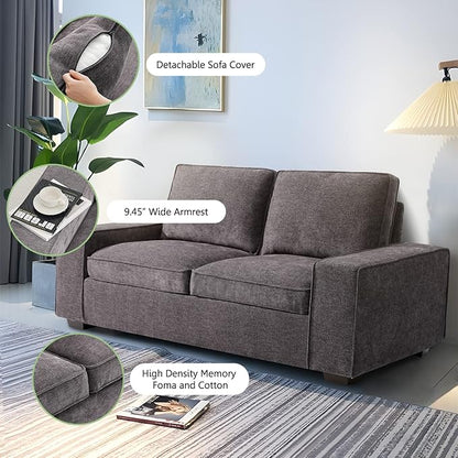 LEISLAND 71.25" Modern Sofas for Living Room, Small Sofas Couches for Small Spaces, Chenille Loveseat Couch with Solid Wood, Metal, Square Arm and Removable Cover/Easy to Install(Dark Grey)