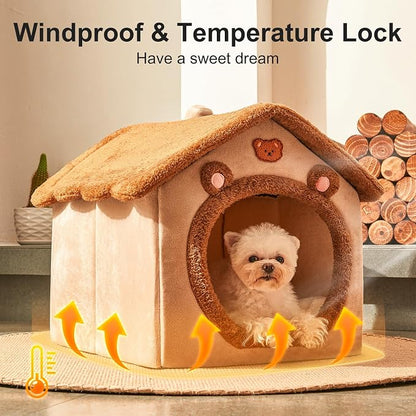 Cute Cat Beds for Indoor Cats,Foldable Cat House with Non-Slip Bottom,Brown | S Size Kitten Bed for 0-6 Lb Dogs and 0-8 Lb Cats,Cat Nest Puppy Cave,Soft Cozy Dog Cave Bed