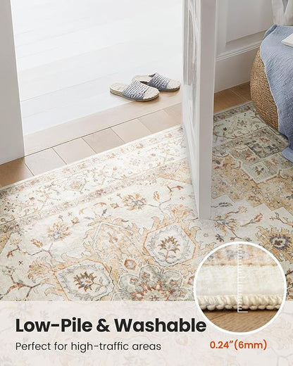 AMADA HOMEFURNISHING 6x9 Area Rugs, Beige Washable Rug Low-Profile with Non-Slip Backing & Durable Edge Binding, Vintage Rugs for Living Room, Bedroom, Dinning Room