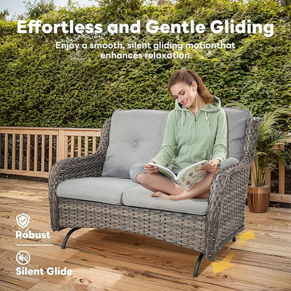 Belord 8 Piece Outdoor Patio Furniture Set - 41" CSA Propane Fire Pit Table Patio Conversation Set with Swivel Rocker Outdoor Chairs, Wicker loveseat and Ottoman for Outside Casual Gathering