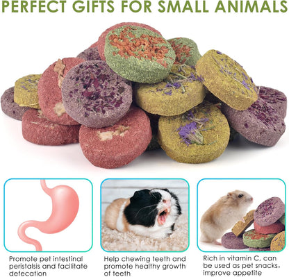 ERKOON 24Pcs Bunny Chew Toys, Small Animal Molar Toys Timothy Grass Beet Sweet Potato Pumpkin Cake Treats for Guinea Pig Hamster Bunny Chinchilla Gerbil, 100% Natural Rabbit Chews and Treats