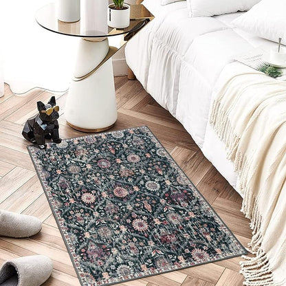 Lahome Moroccan Trellis Washable Rug, 2x3 Entryway Rugs for Kitchen Bathroom, Non-Slip Indoor Door Mat Ultra-Thin, Small Oriental Throw Carpet for Bedroom Entry, Black/Multi