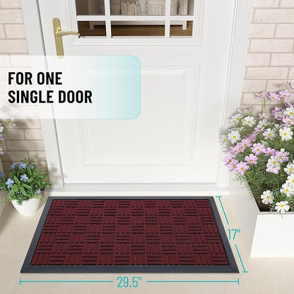 OLANLY Front Door Mat Outside Entrance 29.5x17, Absorbent, Heavy Duty Sturdy Natural Rubber Doormat Indoor Outdoor, Non-Slip, Stain and Fade Resistant, Low Profile Floor Mat for Entryway, Burgundy