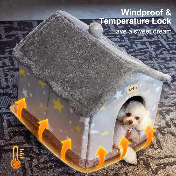 Cute Cat Beds for Indoor Cats,Foldable Cat House with Non-Slip Bottom,Grey | S Size Kitten Bed for 0-6 Lb Dogs and 0-8 Lb Cats,Soft Cozy Dog Cave Bed,Cat Nest Puppy Cave
