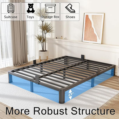 6 Inch California King Bed Frame with Rounded Corner and Headboard Hole Mattress Retainers 3500 LBS Metal Heavy Duty Steel Slats Support No Box Spring Needed Platform Noise Free Easy Assembly