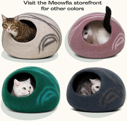 Cat Cave – Premium Felt Cat Bed Enclosure for Indoor Cats, Handmade Merino Wool (Ivory Rainbow, Large)
