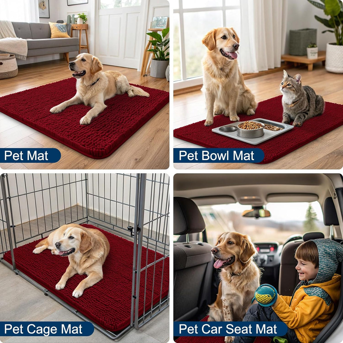 Smiry Dog Door Mat for Muddy Paws 30x20, Absorbs Moisture and Dirt Doormat, Non-Slip Washable Quick Dry Chenille Front Door Mat Indoor Entrance, Entryway Carpet for Inside Floor, Red