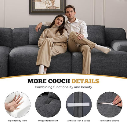 158" Modern U Shaped Modular Sectional Sofa, Boneless Couches for Living Room,6 Seater Convertible Chenille Cloud Couch Sofa Set, No Assembly Required, Grey-Black 1 PCS