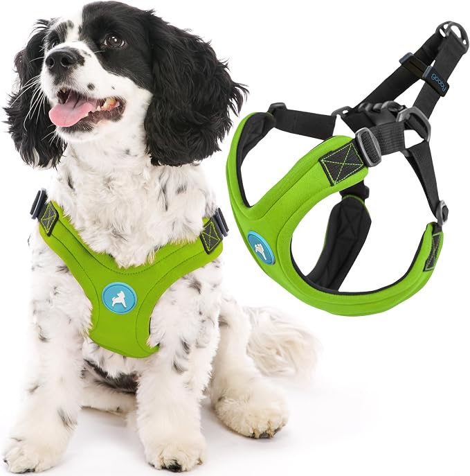 Gooby Escape Free Sport Dog Harness, Choke-Free, Lime, Small | Patented escape-free frame; Reduces choking; 4-point adjustment; Soft neoprene padding; Durable webbed straps